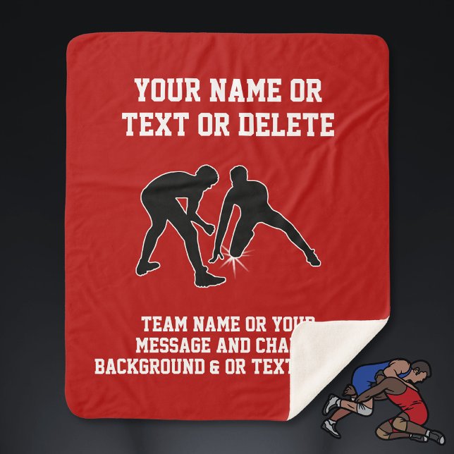 Cobertor Sherpa Presentes de Luta personalizados para Mais velho e (Wrestling senior night ideas. Personalized Wrestling Blanket. Red, White, Wrestling Room Decor.)