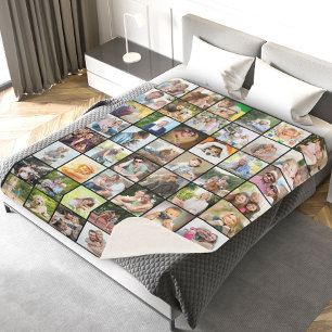 Cobertor Sherpa Preto de Colagem de Grade de Imagens com Várias F