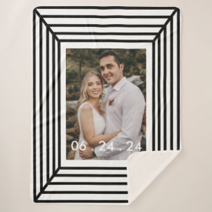 Cobertor Sherpa Preto e branco moderno, com data mínima, com Casal