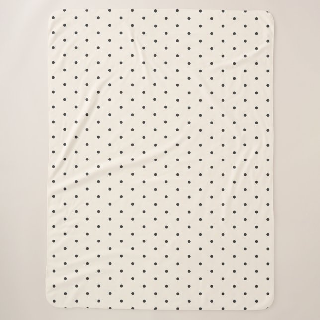 Cobertor Sherpa Preto e Branco Padrão de Bolinhas de Marfim Retro  (Frente)