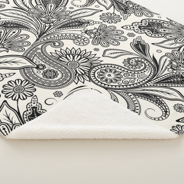 Cobertor Sherpa Preto e branco paisley (3/4)