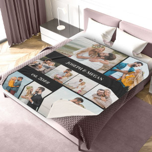 Cobertor Sherpa Preto e branco personalizado para a colagem de fot
