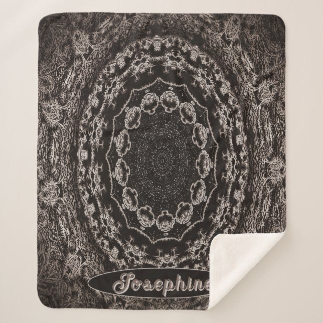 Cobertor Sherpa Preto Personalizado e Taupe Mandala (Frente)