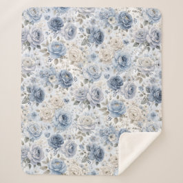 Cobertor Sherpa Pretty Blue Rose Floral Watercolor 