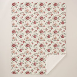 Cobertor Sherpa Pretty Chic Red Cream Floral 