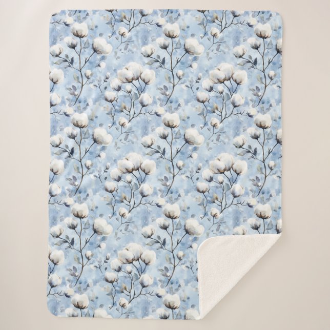 Cobertor Sherpa Pretty Light Blue White Floral Bridal Shower (Frente)