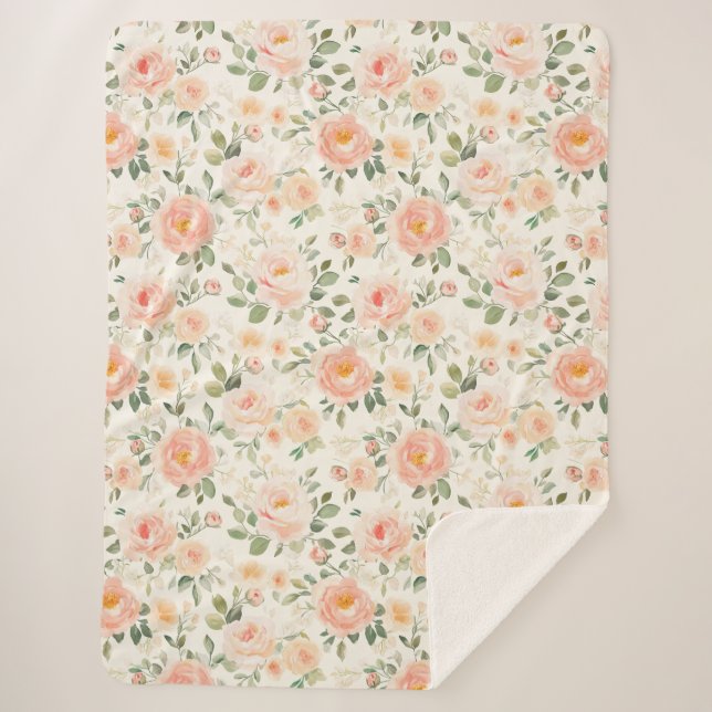 Cobertor Sherpa Pretty Peach Flowers   (Frente)
