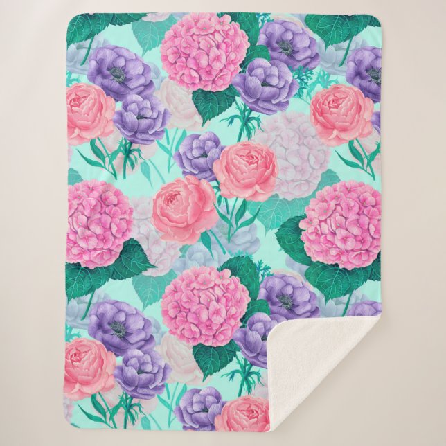 Cobertor Sherpa Primavera jardim aquarela 2 (Frente)