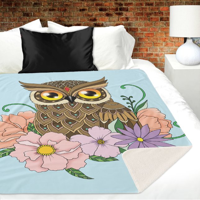Cobertor Sherpa Primavera Pastel Flowers Owl (Criador carregado)