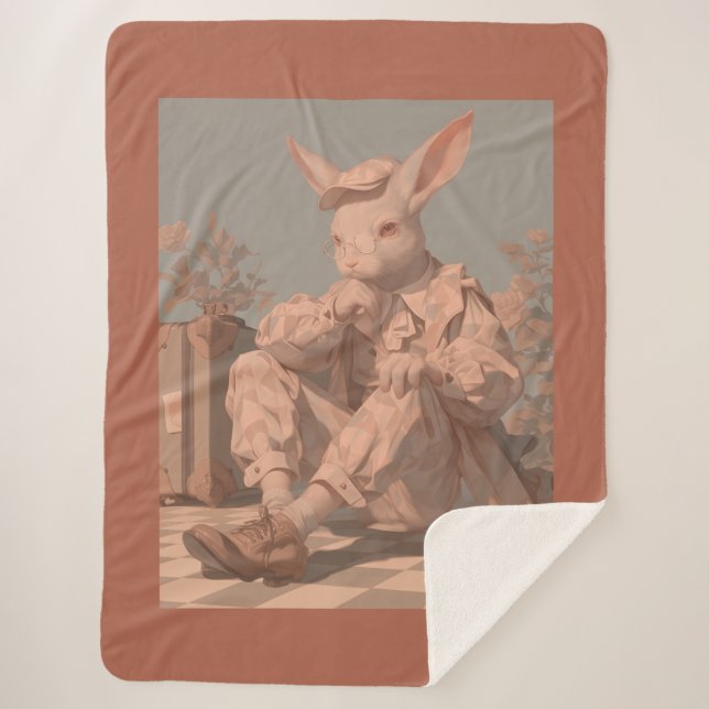 Cobertor Sherpa Primavera Victoriano Whimsical, Rabbit Boy, (Frente)
