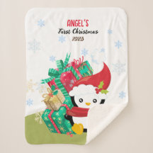 Primeira Menina Pinguim de Natal Sherpa Blanket