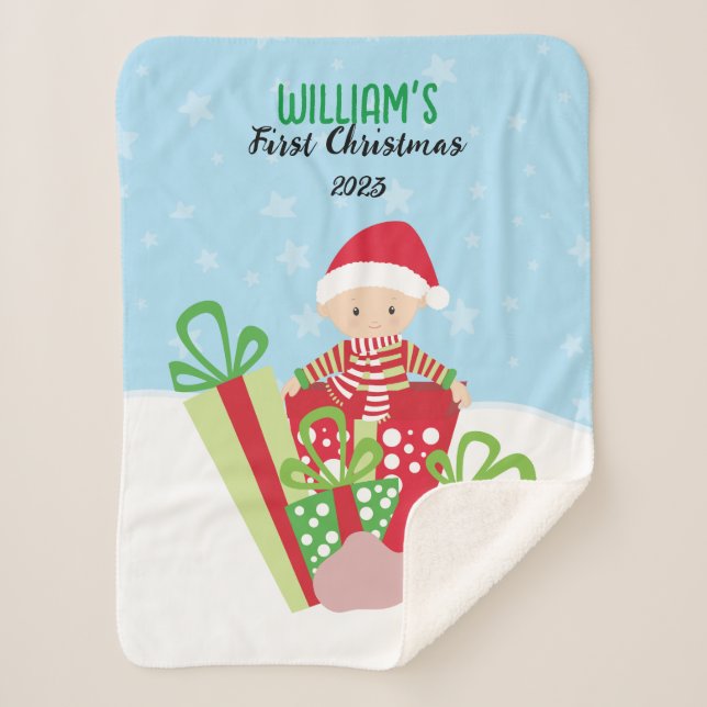 Cobertor Sherpa Primeiro Natal do 🎄 Baby (Frente)