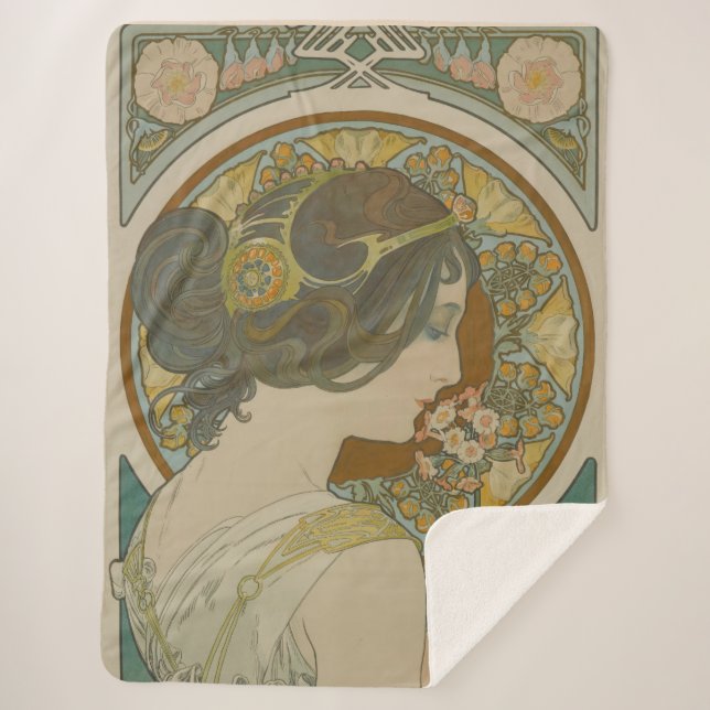 Cobertor Sherpa Primrose por Alphonse Mucha (1899) (Frente)