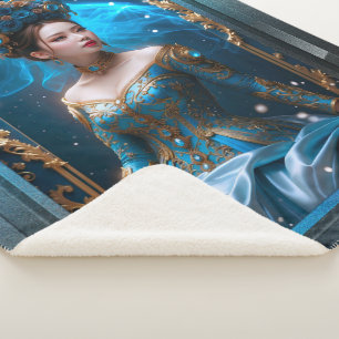 Cobertor Sherpa Princesa da Arte Azul Rosa AI por Xzendor7