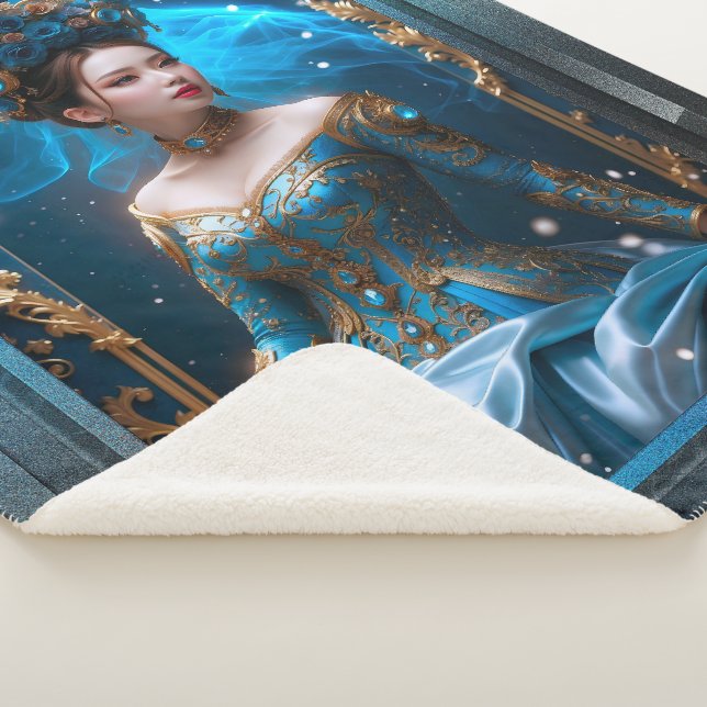 Cobertor Sherpa Princesa da Arte Azul Rosa AI por Xzendor7 (3/4)