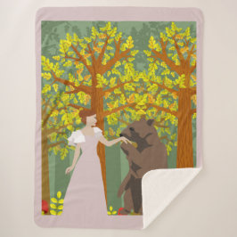 Cobertor Sherpa Princesa e urso dançando na floresta