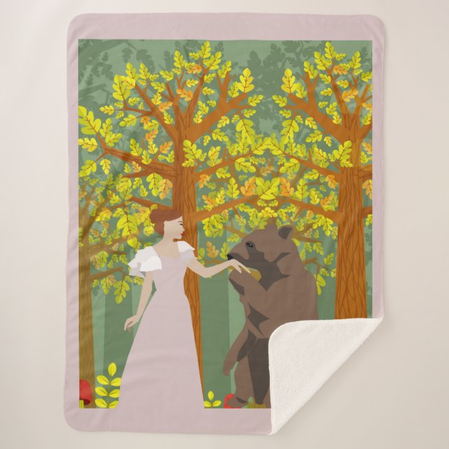 Cobertor Sherpa Princesa e urso dançando na floresta (Frente)
