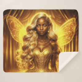 Cobertor Sherpa Princesa fada etérea com aura ouro brilhante