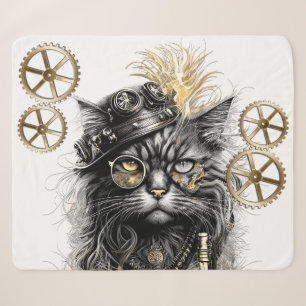Cobertor Sherpa Professor Sprocket-Paws  O Gato Steampunk Funky 
