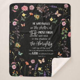 Cobertor Sherpa Psalm 91 Bíblia Verse Flores Selvagens Sherpa Blan