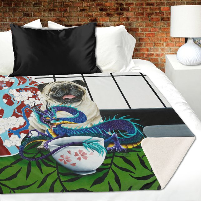 Cobertor Sherpa Pug Dog Chinese Dragon (Criador carregado)