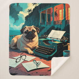 Cobertor Sherpa Pug Dog gentleman vintage