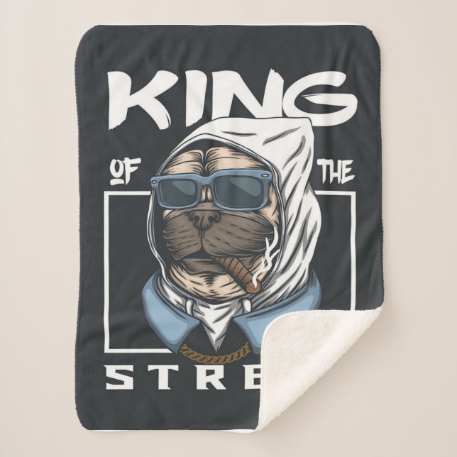 Cobertor Sherpa PUG King of the street Blanket (Frente)