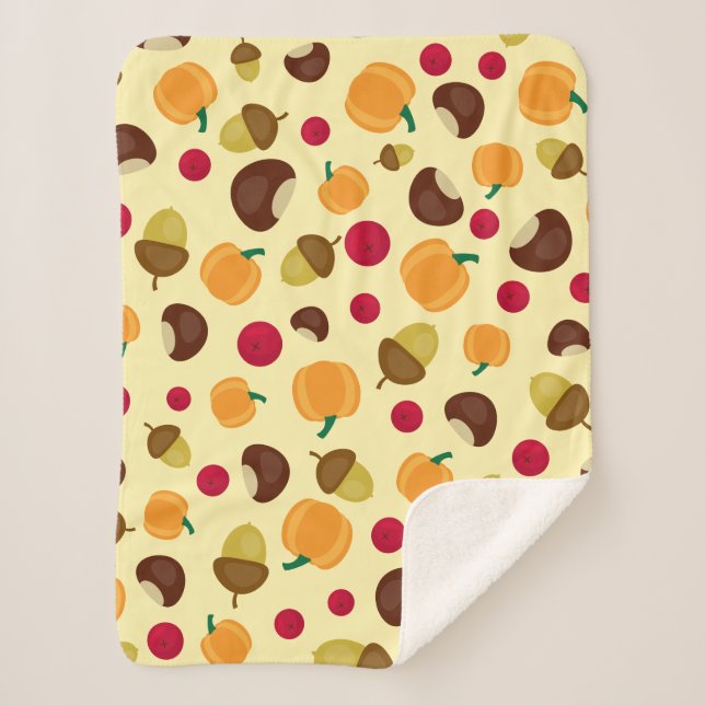Cobertor Sherpa Pumpkin Berries Chestnut Fall Beige (Frente)