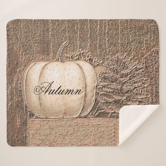 Cobertor Sherpa Pumpkin Branco Dourado País de Queda Metálico Eleg (Frente (Horizontal))