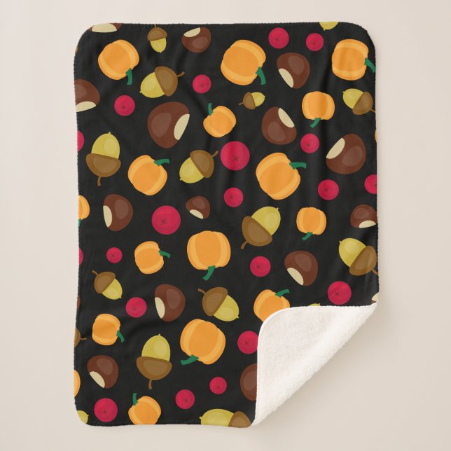 Cobertor Sherpa Pumpkin Preto Berries Chestnut Patterno (Frente)