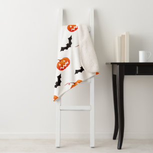 Cobertor Sherpa Pumpkins e Morcegos, Truque ou Tratar, Boo