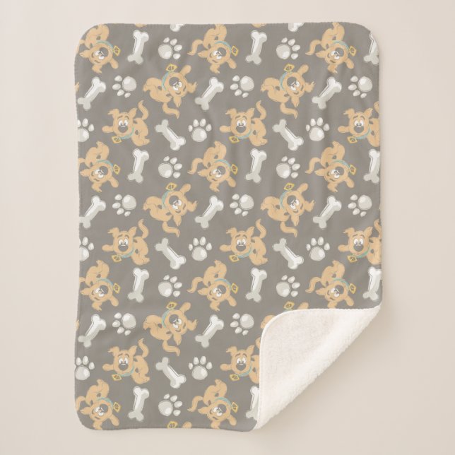 Cobertor Sherpa Puppy Scooby-Doo Bone & Paw Print Patterno (Frente)