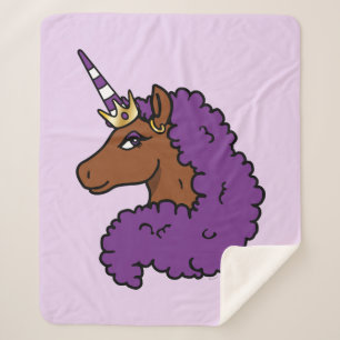 Cobertor Sherpa Purple Afro Unicorn