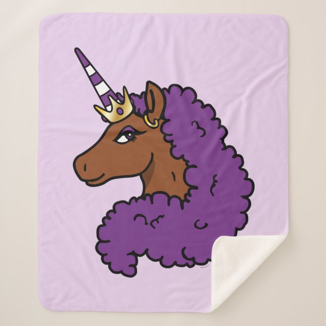 Cobertor Sherpa Purple Afro Unicorn (Frente)