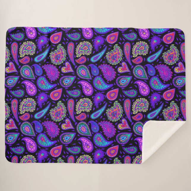 Cobertor Sherpa Purple Paisley perfeitamente Bonito (Frente (Horizontal))