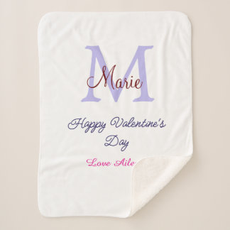 Cobertor Sherpa Purple pastel happy Valentine's day pink monogram 