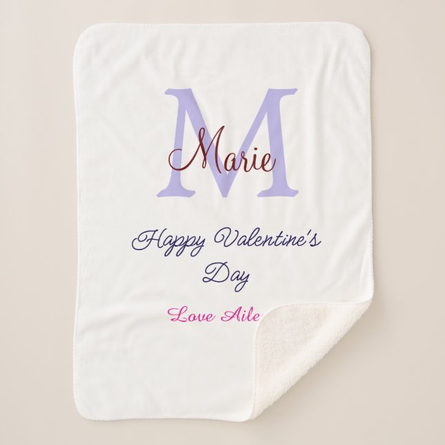 Cobertor Sherpa Purple pastel happy Valentine's day pink monogram  (Frente)
