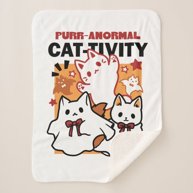 Cobertor Sherpa Purr-anormal Cat-tivity Fogueira de Halloween Desi (Frente)
