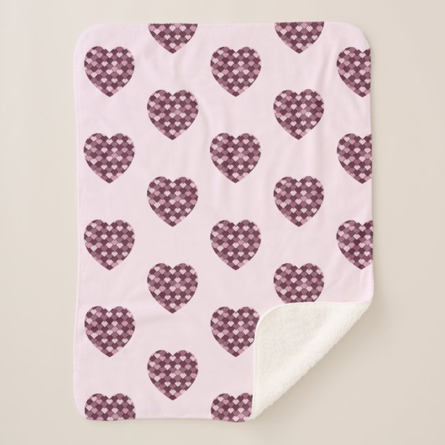 Cobertor Sherpa Quadrado Rosa Cherry e coração de Diamond (Frente)