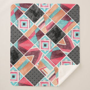 Cobertor Sherpa Quadrados geométricos, retalhos de aquarela