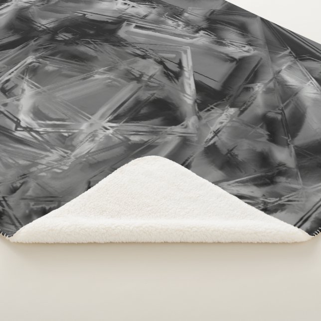 Cobertor Sherpa Quadrados torcidos, cinzas e pinceladas pretas (3/4)