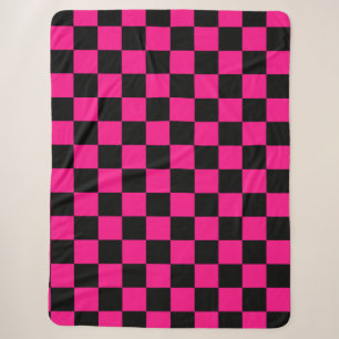 Cobertor Sherpa Quadrados xadrez rosa quente preto geométrico retr