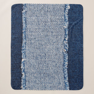 Cobertor Sherpa Quadro de jeans azuis com borda denim.