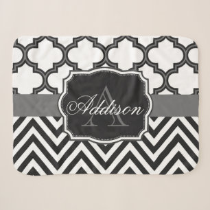 Cobertor Sherpa Quatrefoil Chevron Monograma