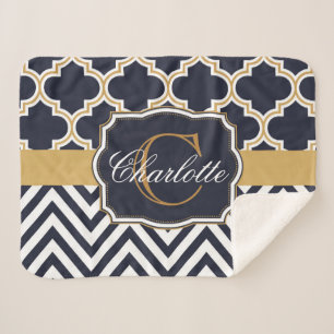 Cobertor Sherpa Quatrefoil Chevron Monograma