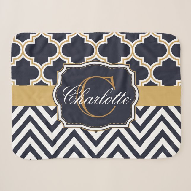 Cobertor Sherpa Quatrefoil Chevron Monograma (Frente (Horizontal))