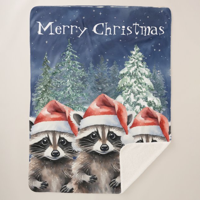Cobertor Sherpa Raccoon Felry Christmas (Frente)