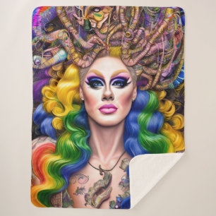 Cobertor Sherpa Rainbow Drag Queen Trabalho de arte Design