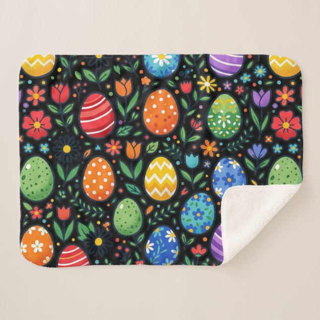 Cobertor Sherpa Rainbow Easter Eggs & Flowers (Frente (Horizontal))