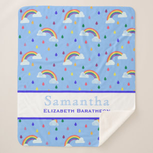 Cobertor Sherpa Rainbow Rain Drop Blue Sky Nome Personalizado
